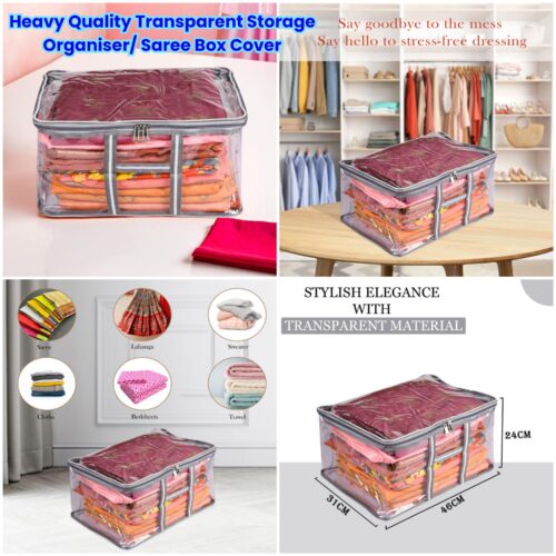 Heavy Quality Transparent Storage Organiser/ Saree Box Cover