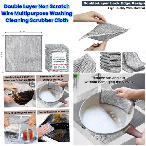 Alternative view of Double Layer Non Scratch Wire Multipurpose Washing Cleaning Scrubber Cloth - Pack of 10