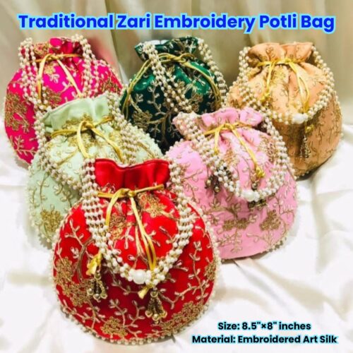 Traditional Zari Embroidery Potli Bag - (Double Both side Embroidery Work)