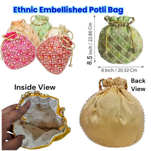 Alternative view of Ethnic Embellished Potli Bag (Front Side Embroidery, Back Side Plain)