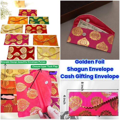 Golden Foil Shagun Envelope / Cash Gifting Envelope (SATIN Inside Astar / Lining)