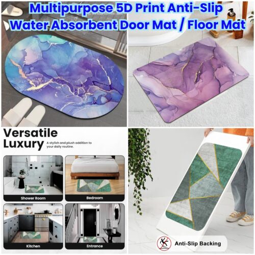 Multipurpose 5D Print Anti-Slip Water Absorbent Door Mat / Floor Mat