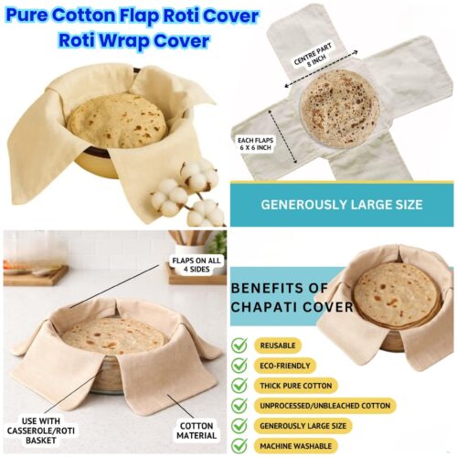 Pure Cotton Flap Roti Cover / Roti Wrap (Heavy Thick Quality) - Pack of 1