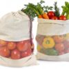 Pure Cotton Vegetable Bags with Mesh Window & Drawstring Closure – Set of 4