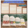 Pure Cotton Vegetable Bags with Mesh Window & Drawstring Closure – Set of 4