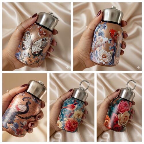 Metallic Printed Stainless Steel Hot and Cold Mini Bottle / Vacuum Flask / Thermos Cup - 300ml