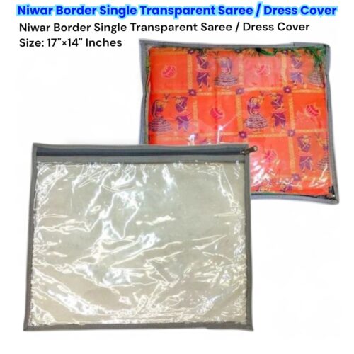 Niwar Border Single Transparent Saree Cover / Dress Cover / Wardrobe Organiser