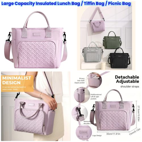 Large Capacity Insulated Lunch Bag / Tiffin Bag / Picnic Bag