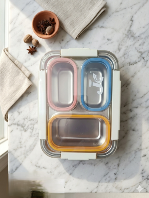 Individual Seal 3 Compartment Stainless Steel Tiffin Lunch Bento Box - 100% Leak Proof