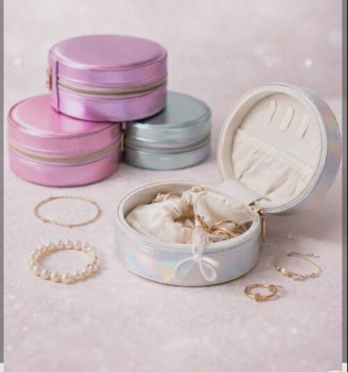 Metallic Round Jewellery Box / Multipurpose Gift  Box / Mini Jewellery Organizer