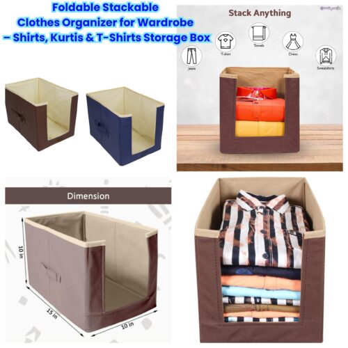 Foldable Stackable Clothes Organizer for Wardrobe – Shirts, Kurtis & T-Shirts Storage Box - Heavy Quality