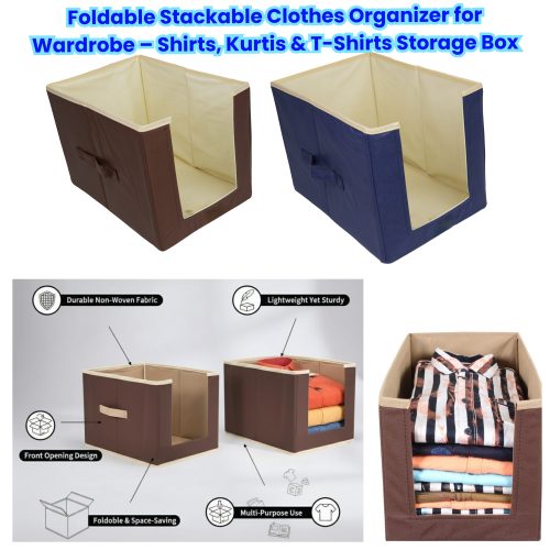 Foldable Stackable Clothes Organizer for Wardrobe – Shirts, Kurtis & T-Shirts Storage Box - Heavy Quality