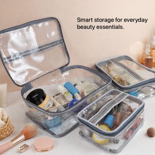 Multipurpose Transparent Niwar Three Piece Pouch Set / Kit – Set of 3 Pouches