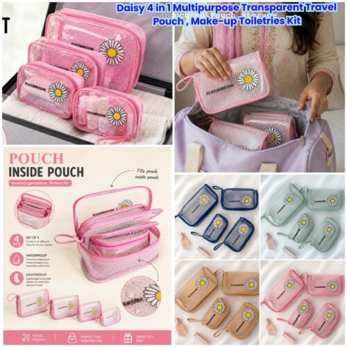 Daisy 4 in 1 Multipurpose Transparent Travel Pouch, Makeup, Toiletries Kit - Set of 4 Pouches