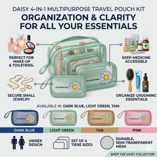 Daisy 4 in 1 Multipurpose Transparent Travel Pouch, Makeup, Toiletries Kit - Set of 4 Pouches