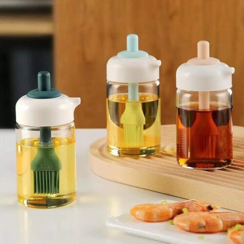 Alternative view of 2 in 1 Glass Oil Dispenser & Condiments Jar with Silicone Basting Brush