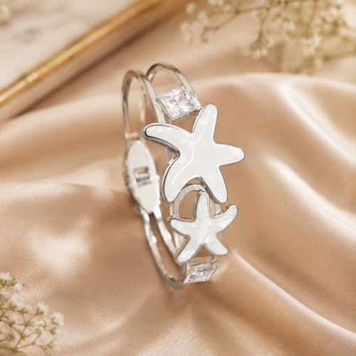 Alternative view of Elegant White Starfish Silver Kada Bracelet