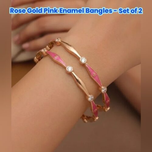 Rose Gold Pink Enamel Bangles - Set of 2