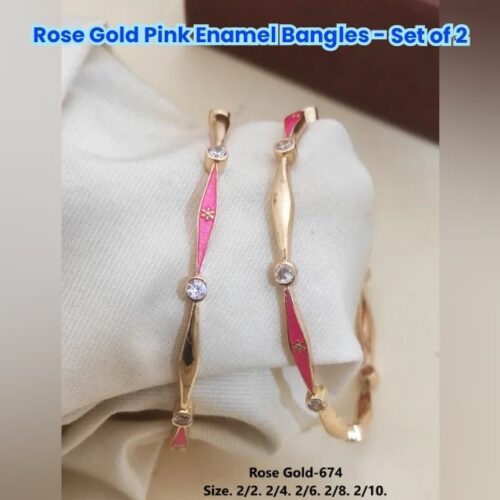 Alternative view of Rose Gold Pink Enamel Bangles - Set of 2