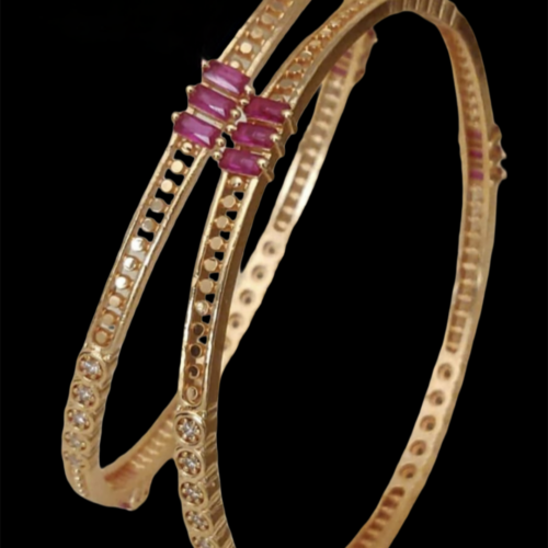 Alternative view of Elegant Ruby Stone Designer Bangles - Set of 2