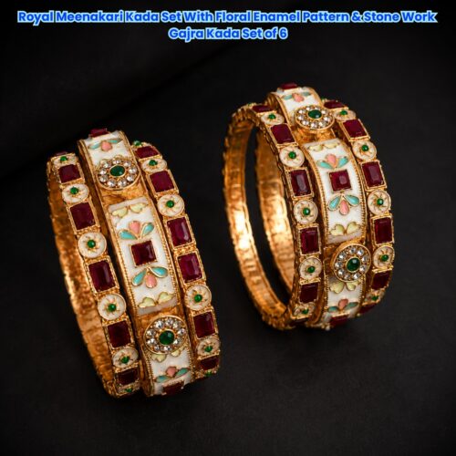 Royal Meenakari Kada Set with Floral Enamel Pattern & Stone Work / Gajra Kada - Set of 6