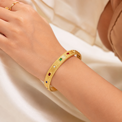 Alternative view of Premium Anti Tarnish Multicolor Gemstone Bracelet Kada