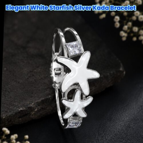 Elegant White Starfish Silver Kada Bracelet