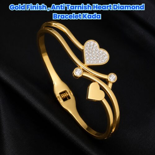 Alternative view of Gold Finish, Anti Tarnish Heart Diamond Bracelet Kada