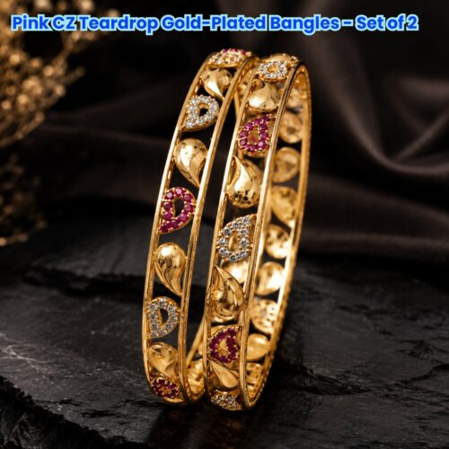 Pink CZ Teardrop Gold-Plated Bangles - Set of 2
