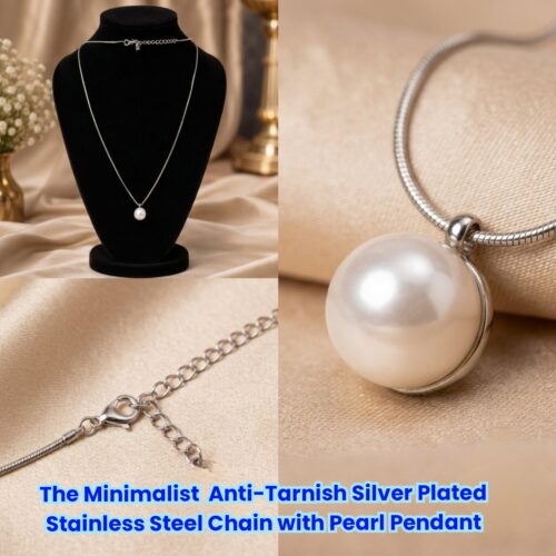 Alternative view of The Minimalist Anti Tarnish Silver Plated Stainless Steel Chain with Pearl Pendant