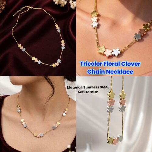 Alternative view of Tricolor Floral Clover Chain Necklace