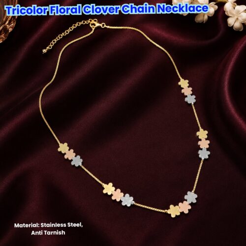 Tricolor Floral Clover Chain Necklace