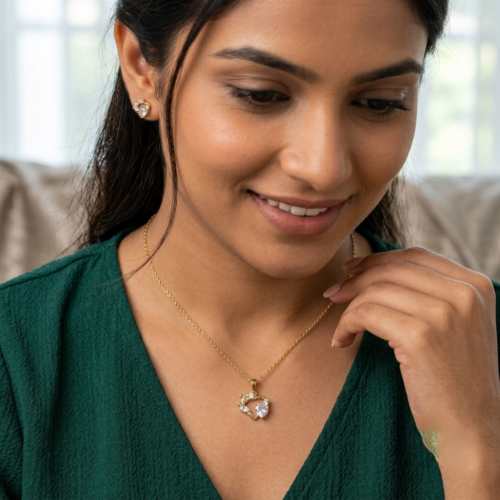 Alternative view of AD Heart in Heart Pendant Set