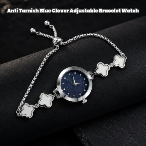 Anti Tarnish Blue Clover Adjustable Bracelet Watch for Women