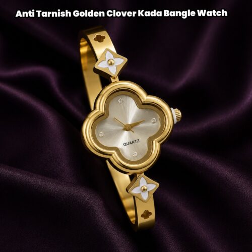 Anti Tarnish Golden Clover Kada Bangle Watch
