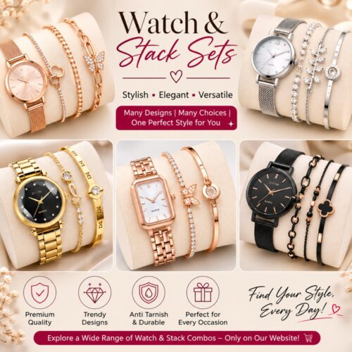 Stylish Watch and Stack Combo Gift Set | Fancy Watch Bracelet with Kada Bangle and Bracelet Combo