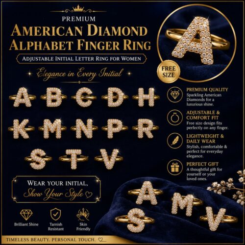 Alternative view of Premium American Diamond Alphabet Finger Ring – Adjustable Initial Letter Ring (Free Size)