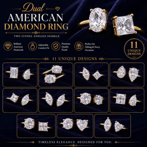 Dual American Diamond Ring (Adjustable Free Size)