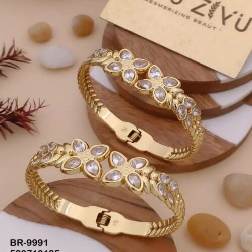 Alternative view of Twin Blossom American Diamond Anti Tarnish Kada Bracelet