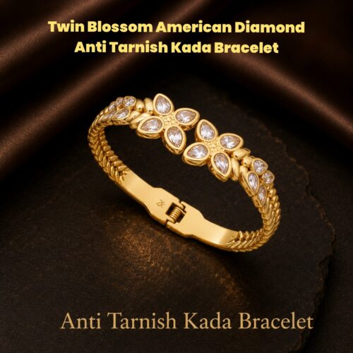 Twin Blossom American Diamond Anti Tarnish Kada Bracelet