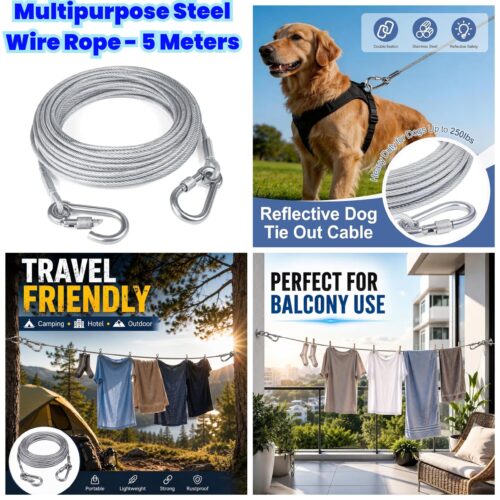 Multipurpose Steel Wire Rope - 5 Meters - Clothes Drying Rope - Pet Tieing Rope