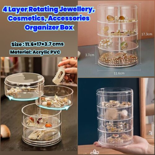 4 Layer Rotating Jewellery, Cosmetics, Accessories Organizer Box