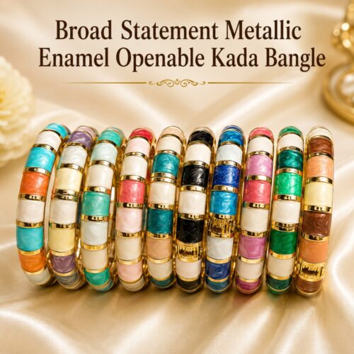 Alternative view of Broad Statement Metallic Enamel Openable Kada Bangle