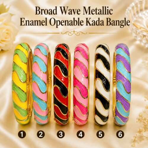 Alternative view of Broad Wave Metallic Enamel Openable Kada Bangle