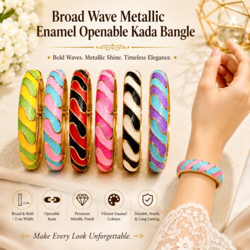 Broad Wave Metallic Enamel Openable Kada Bangle