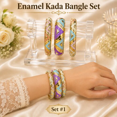 Enamel Kada Bangle Set - Set of 3 Kada Bangles - Bangle Stacks