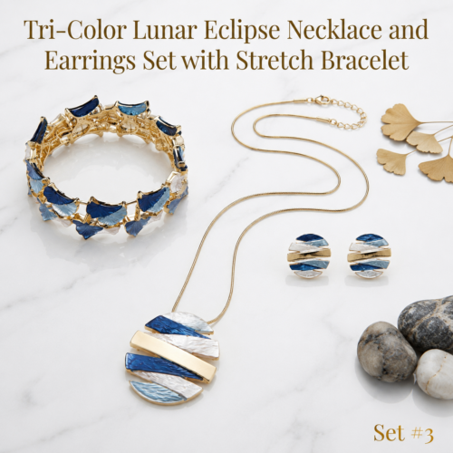 Alternative view of Tri-Color Lunar Eclipse Necklace with Earrings and Stretchable Bracelet