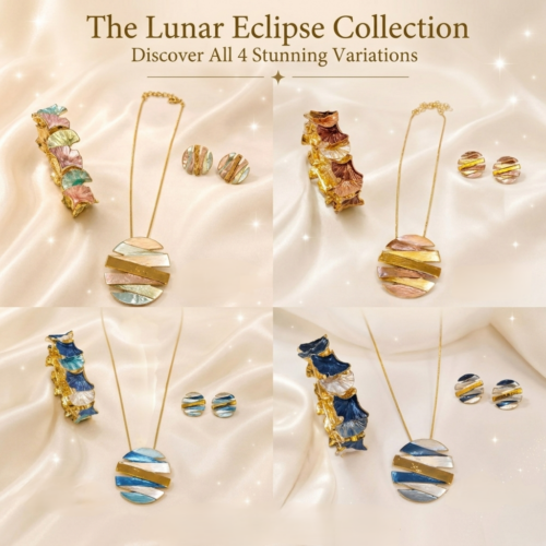 Tri-Color Lunar Eclipse Necklace with Earrings and Stretchable Bracelet