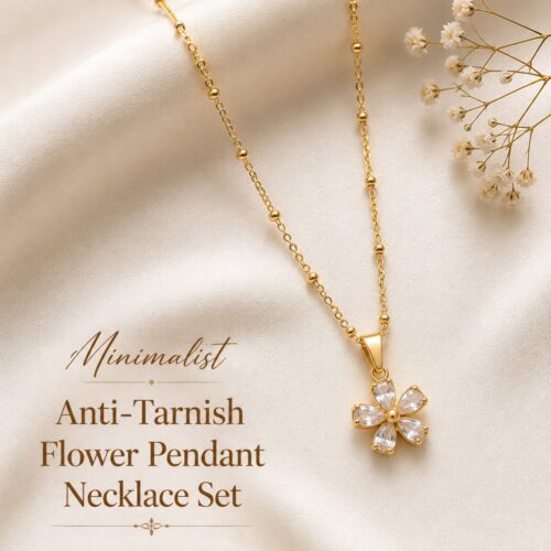 Minimalist Anti Tarnish Flower Pendant Necklace Set - Pack of 1