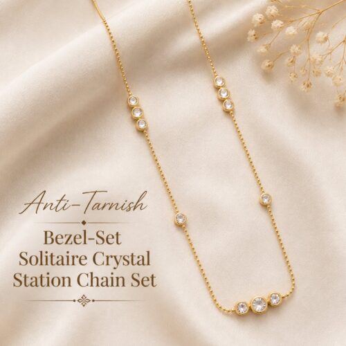 Anti Tarnish Bezel Set Solitaire Crystal Station Chain Set - Pack of 1
